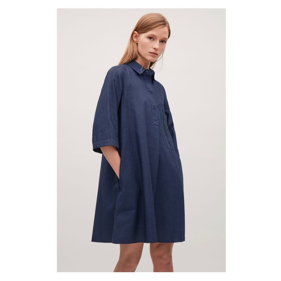 COS Dresses & Skirts - COS aline cotton shirt dress sz 2 navy